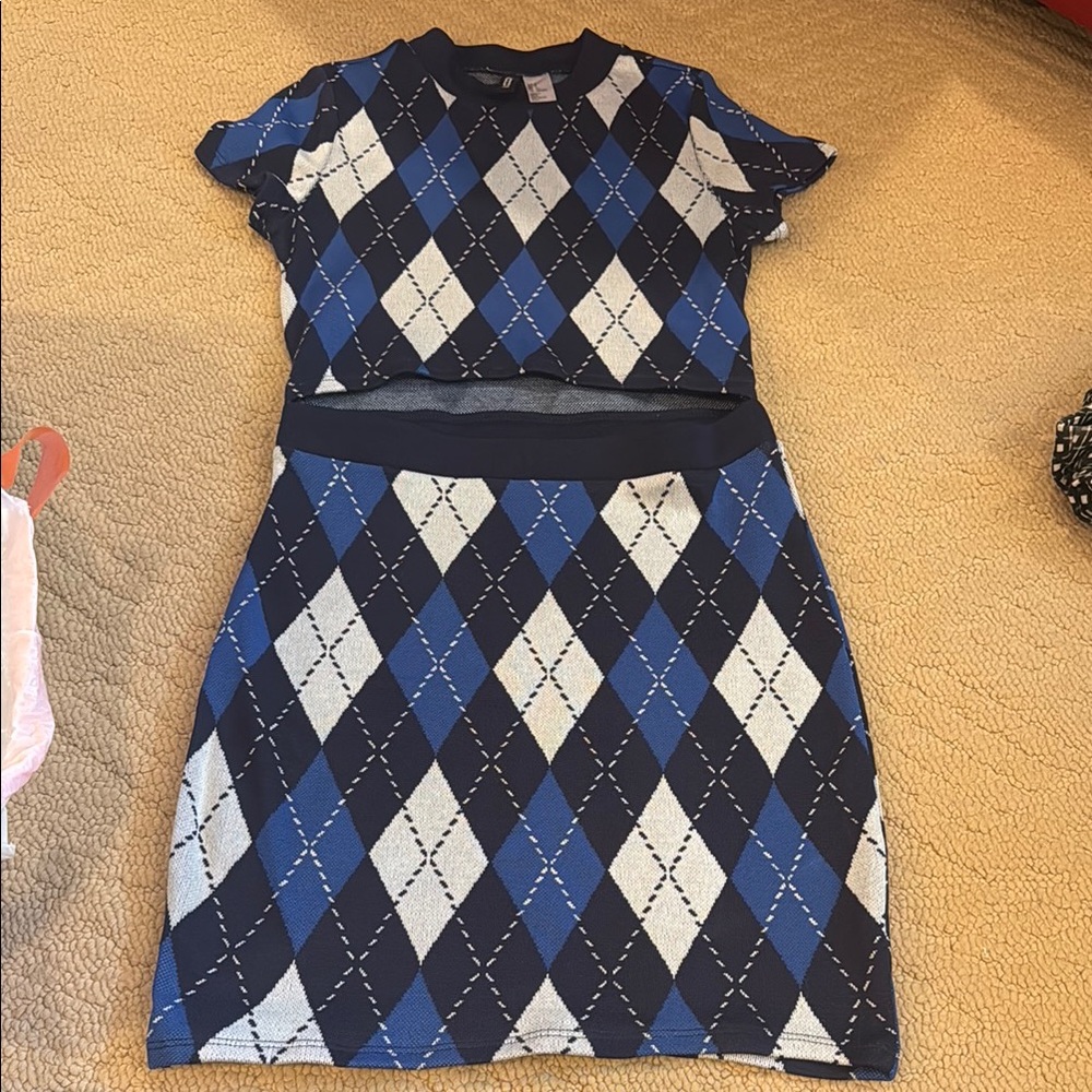 Blue Argyle Cut-Out H&M Dress